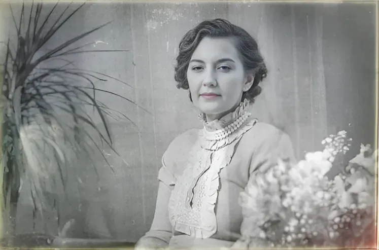 Old faded black and white photo before AI restoration